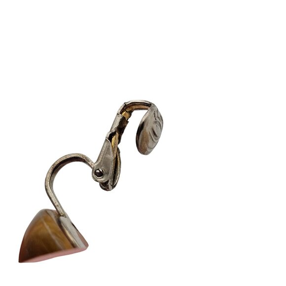 VTG Clip On Earrings Round Ball Honey Brown Swirl Lucite Resin MCM Retro Womens - Picture 14 of 16